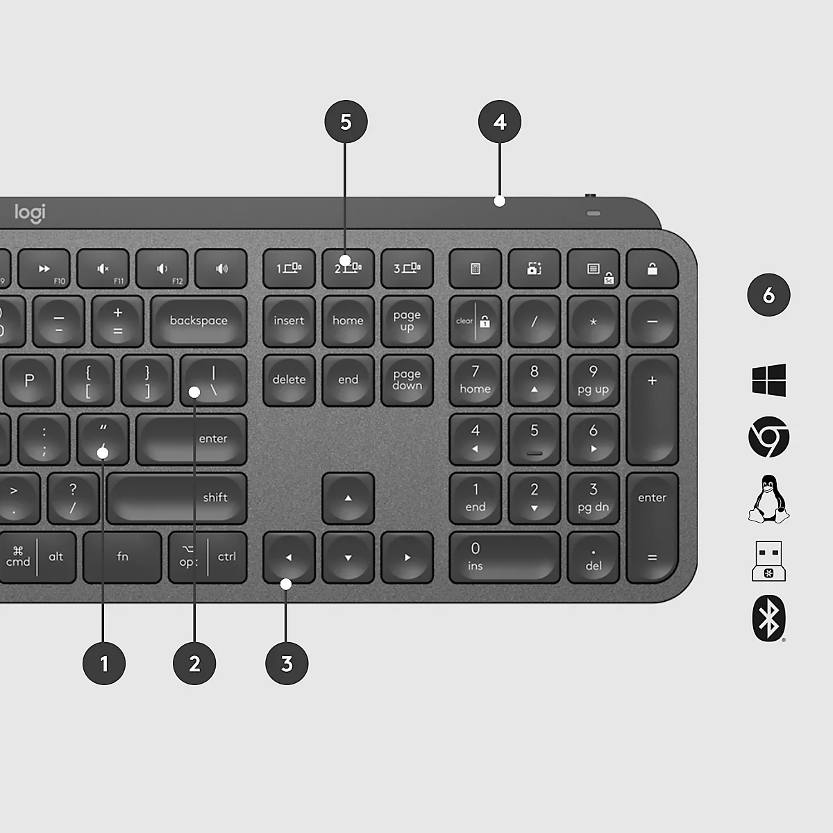 Logitech MX Keys for Business Tastatur, kabellos, 10 m Reichweite, Hintergrundbeleuchtung, 108 Tasten, Nummernblock, graphit