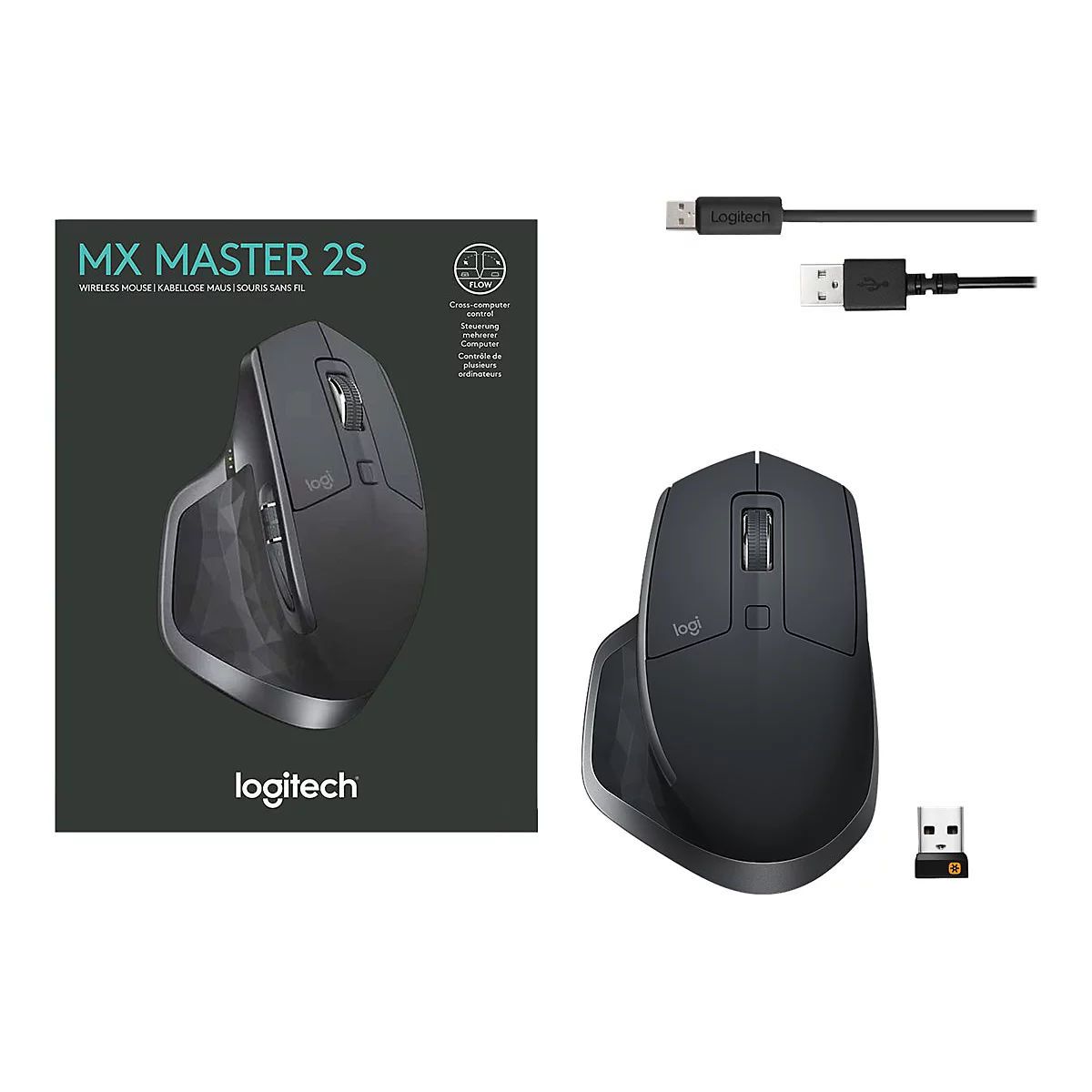 Logitech MX Master 2S - Maus - Bluetooth, 2.4 GHz - Graphite