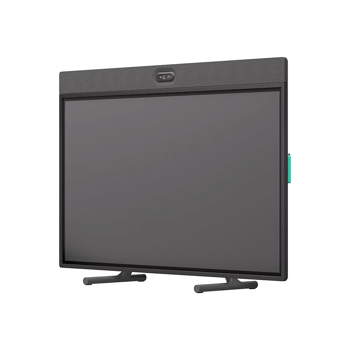 Ein großer, dunkler Bildschirm mit einer Webcam und einem Stifthalter.