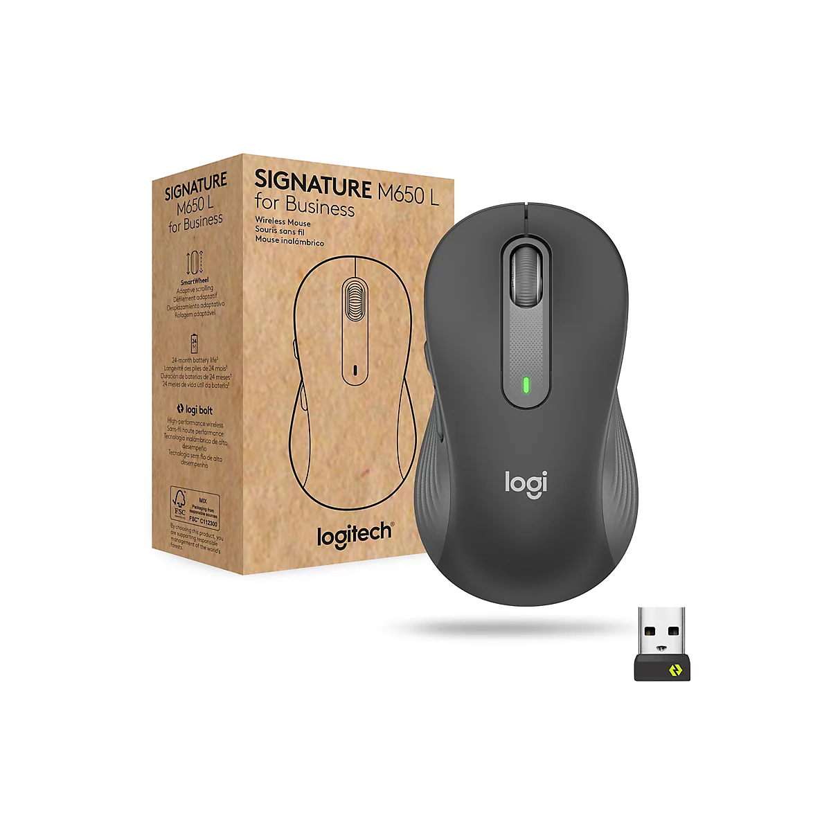 Logitech Signature M650 L for Business - Maus - Für Rechtshänder - 5 Tasten - kabellos - 2.4 GHz, Bluetooth