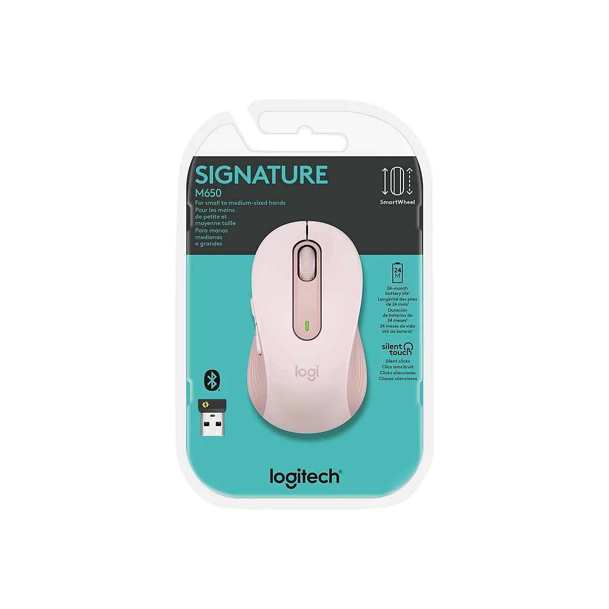Logitech Signature M650 - Maus - Bluetooth, 2.4 GHz - rosé