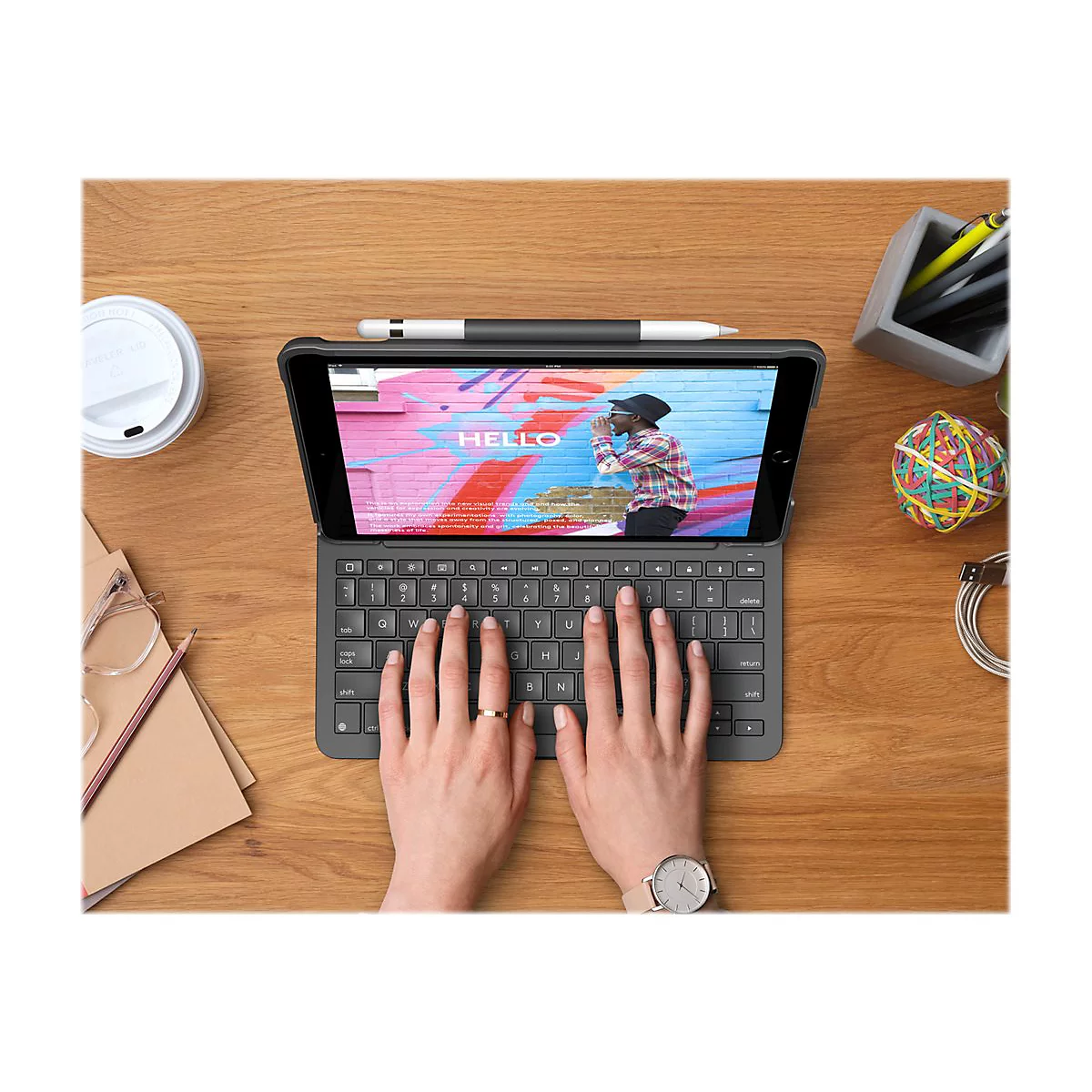 Logitech Slim Folio - clavier et étui - QWERTZ - Suisse - graphite