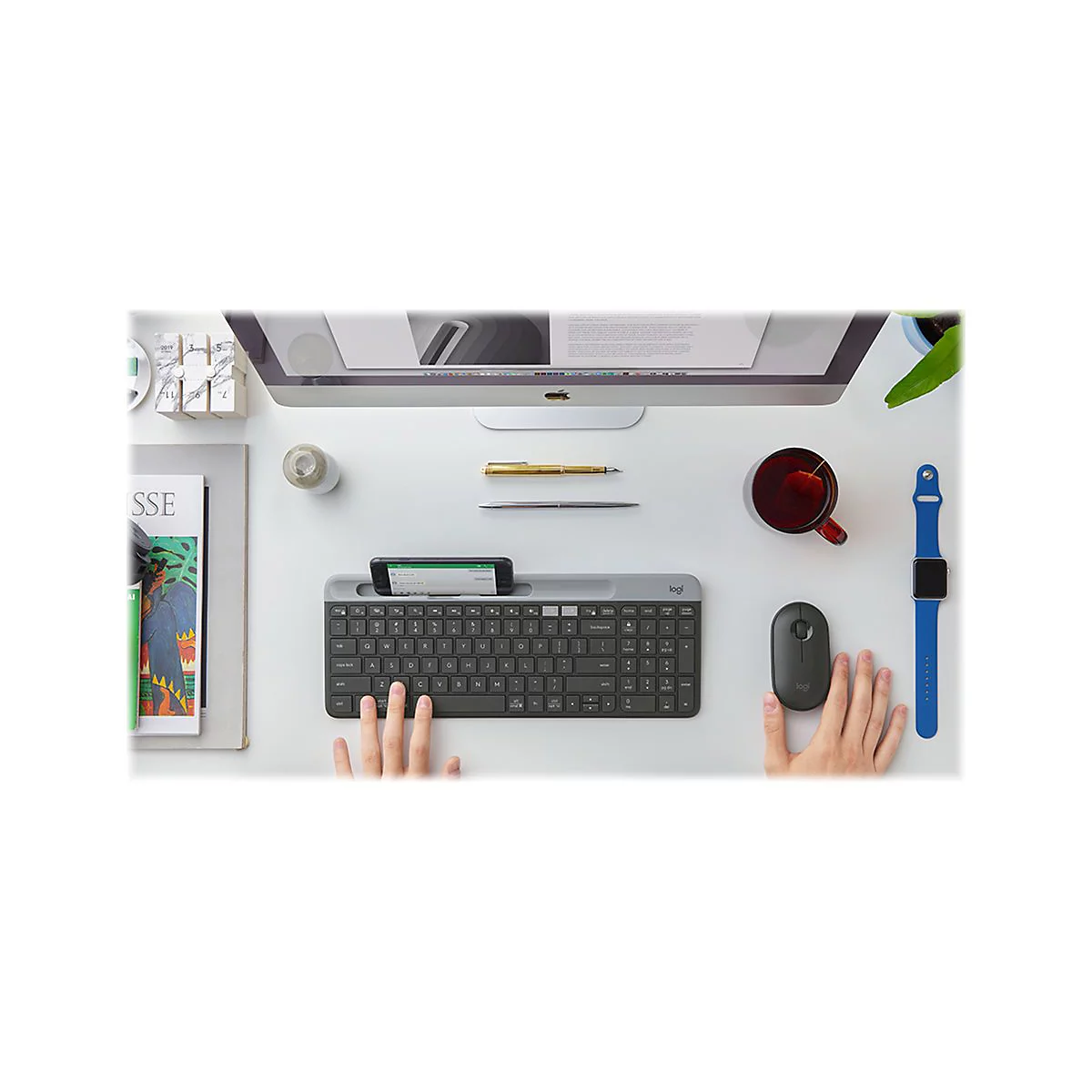 Logitech Slim Multi-Device K580 - Tastatur - kabellos - Bluetooth, 2.4 GHz - Pan-Nordic - Graphite