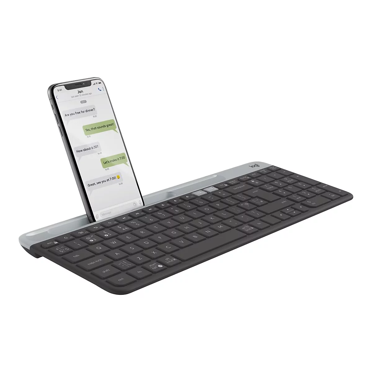 Logitech Slim Multi-Device K580 - Tastatur - kabellos - Bluetooth, 2.4 GHz - Pan-Nordic - Graphite