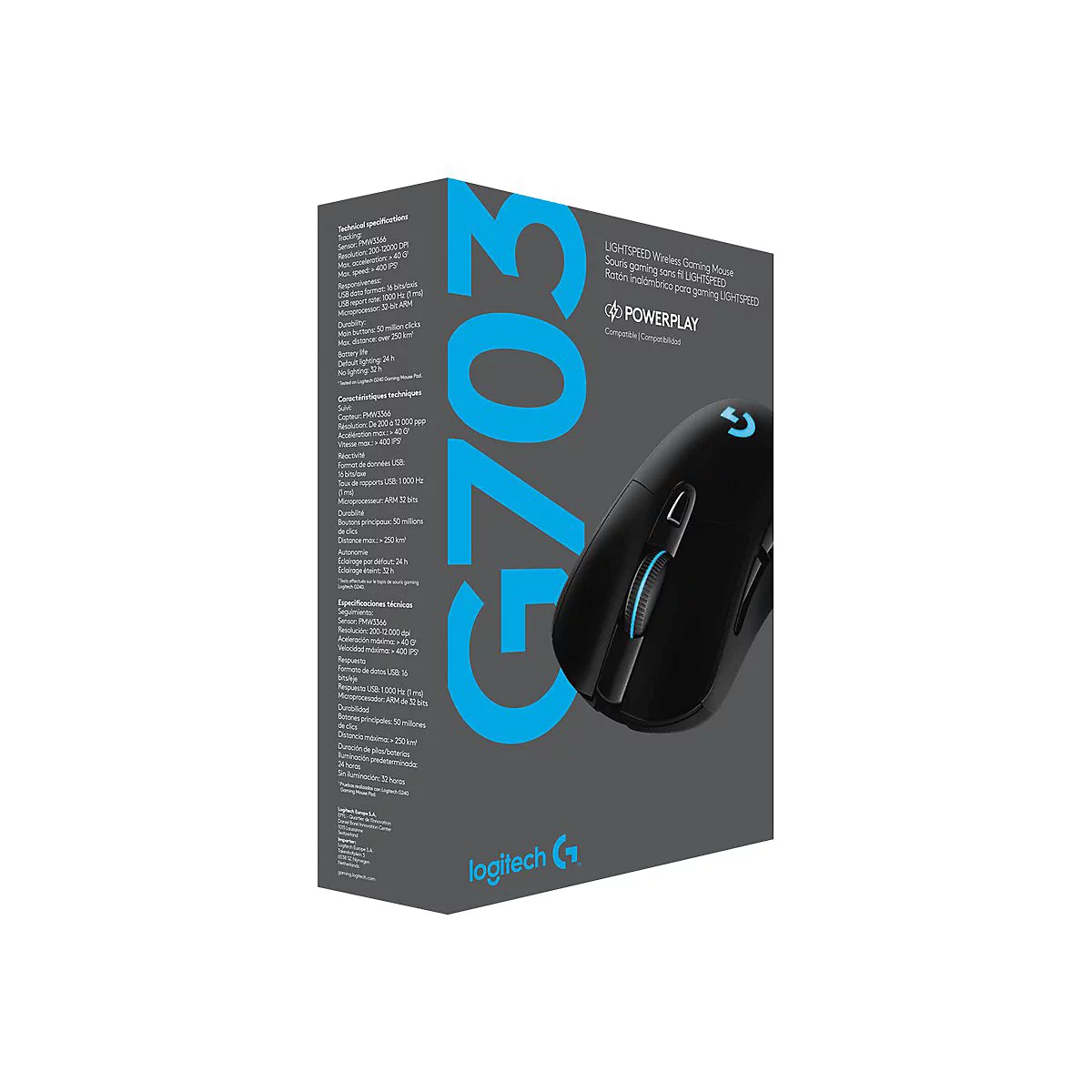 Logitech Wireless Gaming Mouse G703 LIGHTSPEED with HERO 16K Sensor - Maus - optisch - 6 Tasten - kabellos, kabelgebunden - USB, 2.4 GHz