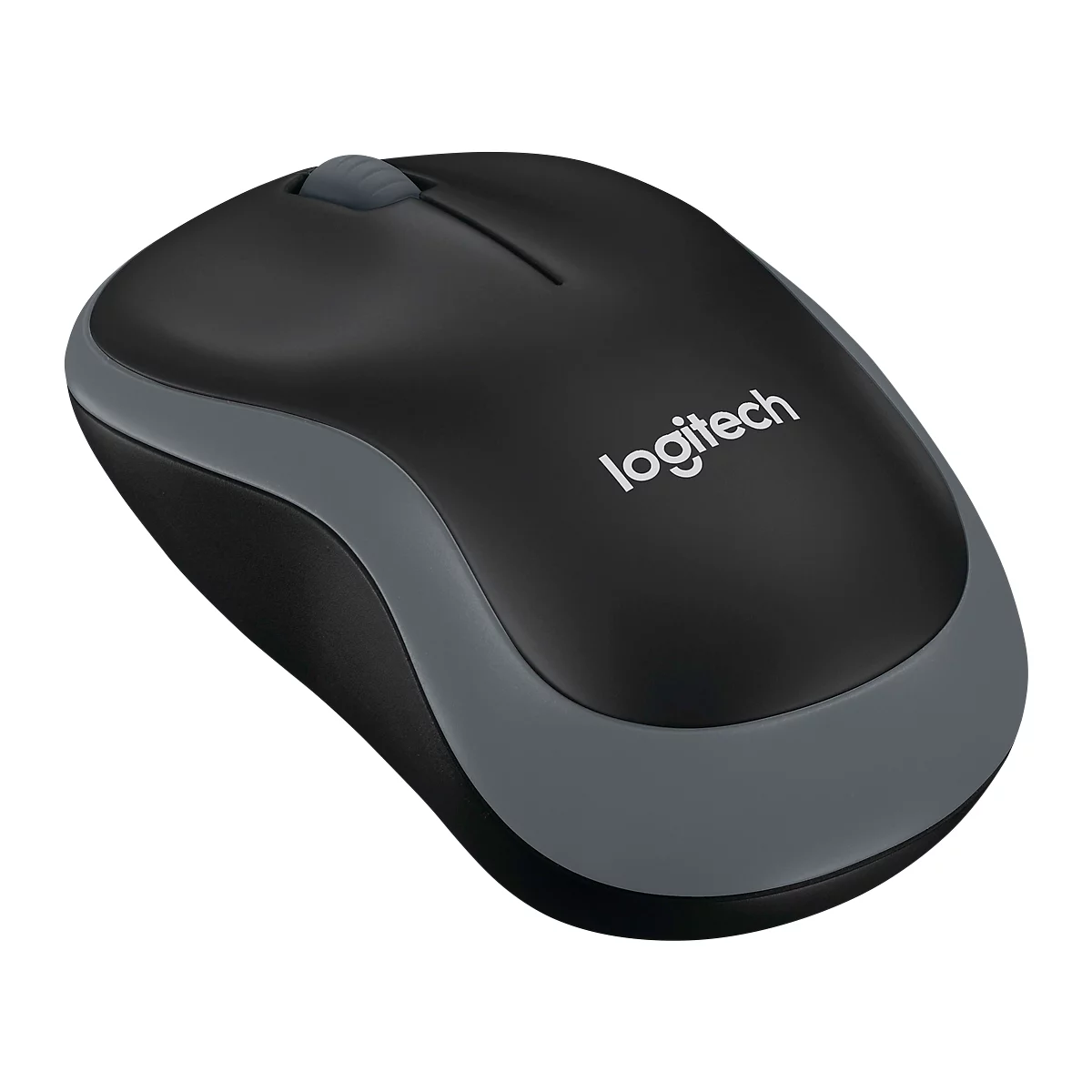 Wireless computer mouse in black and grey. Brand: Logitech.