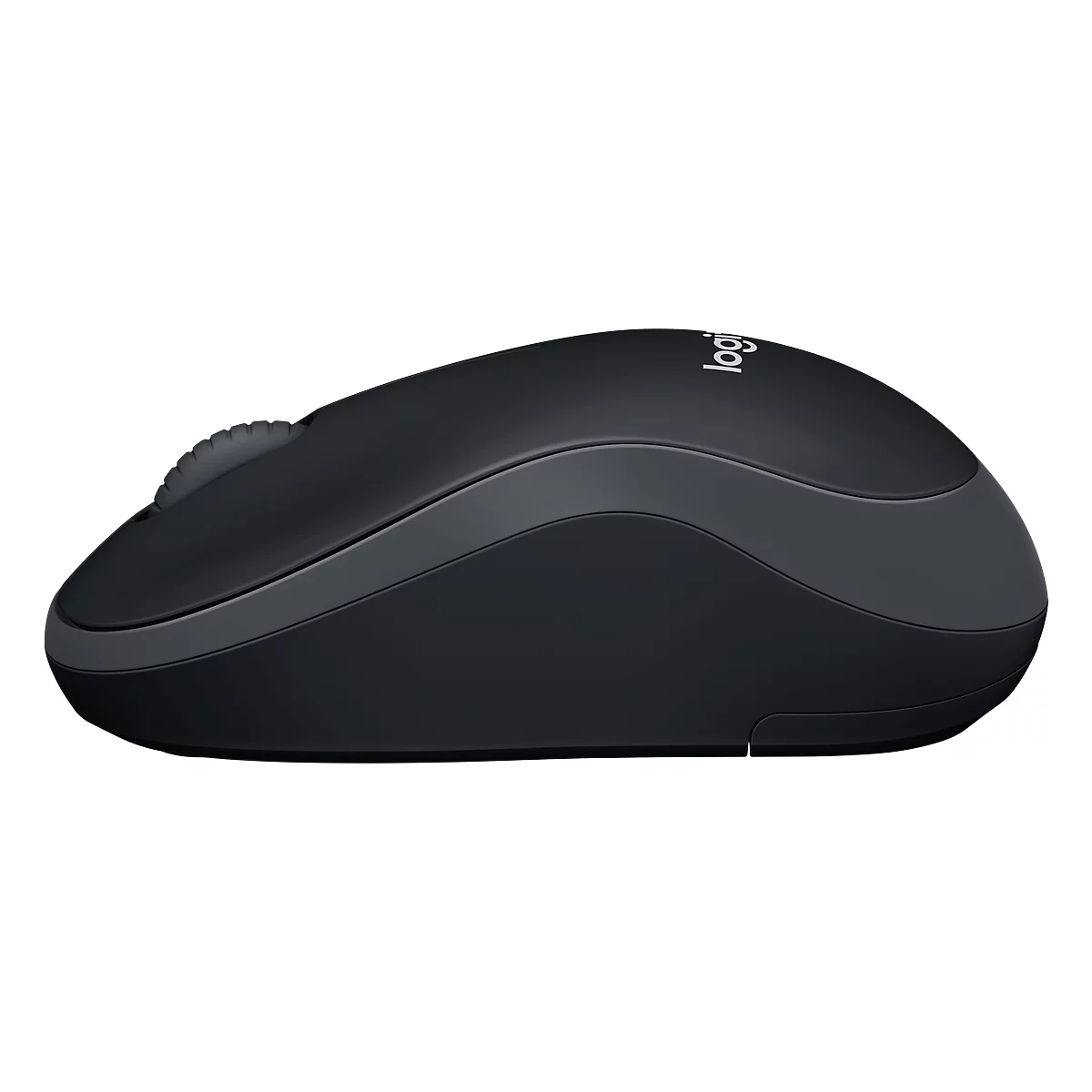 Black wireless computer mouse. The Logitech logo is visible on the top right.