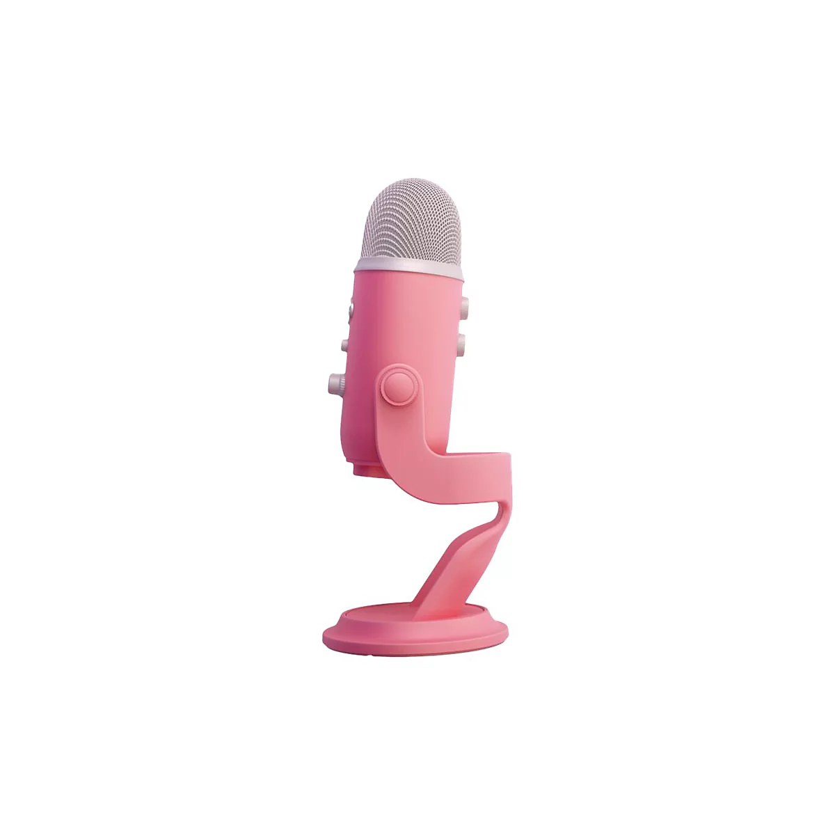 Rosa Mikrofon mit grauer Kapsel, auf einem weißen Hintergrund.