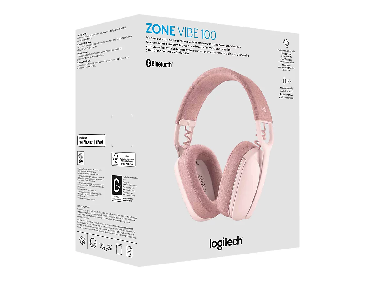Logitech Zone Vibe 100 - Headset - ohrumschließend - Bluetooth - kabellos - rosé