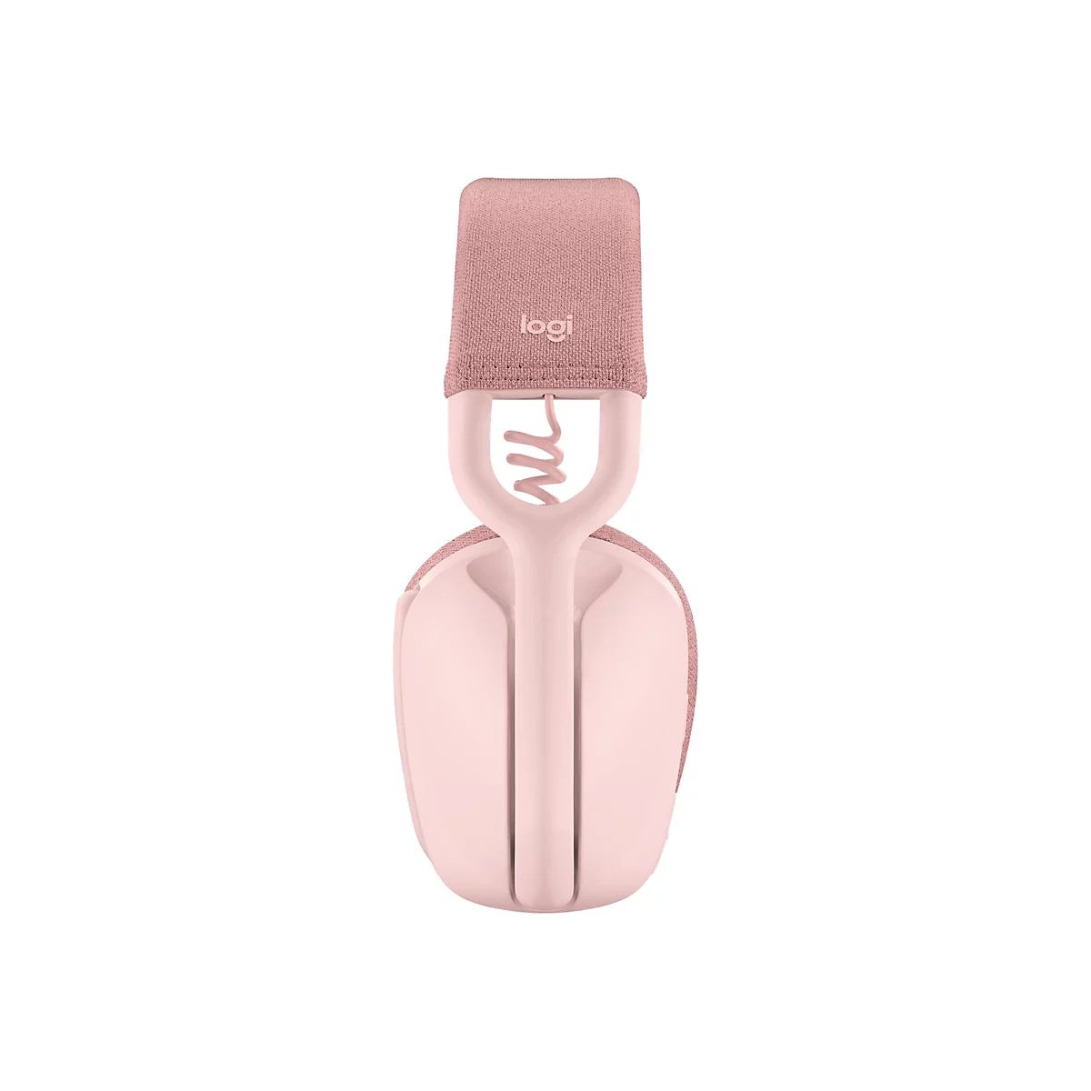 Casque Logitech rose clair, sur fond blanc.