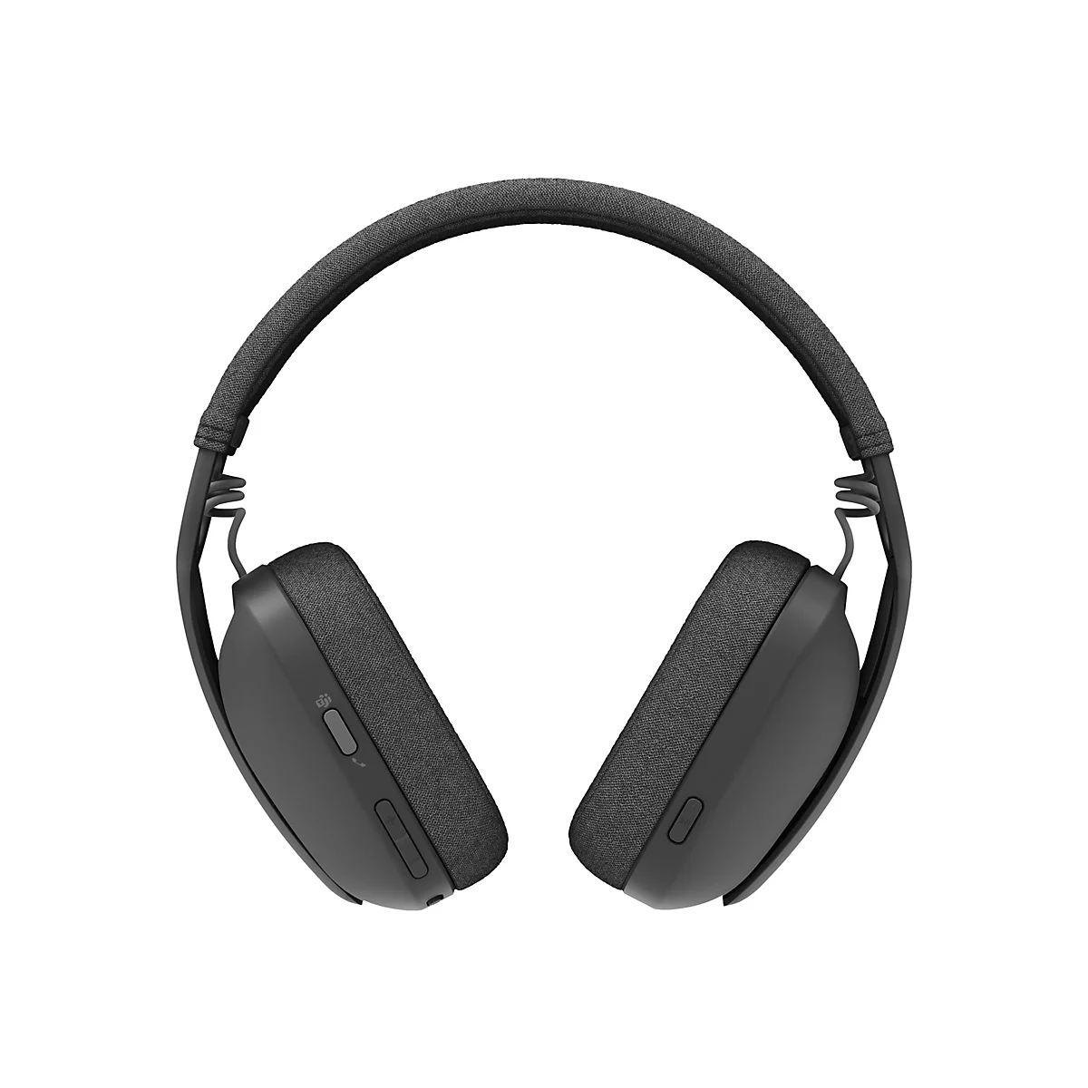 Schwarzer Over-Ear-Kopfhörer vor weißem Hintergrund. Der Kopfbügel und die Ohrmuscheln sind mit strukturiertem Stoff bezogen.