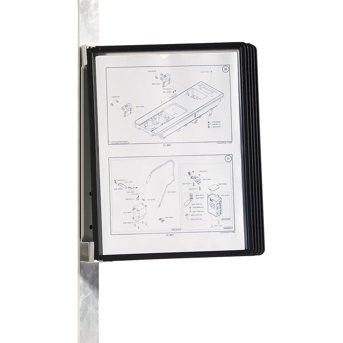 Lot de supports muraux magnétiques VARIO WALL, avec 5 pochettes pour système de présentation, noir