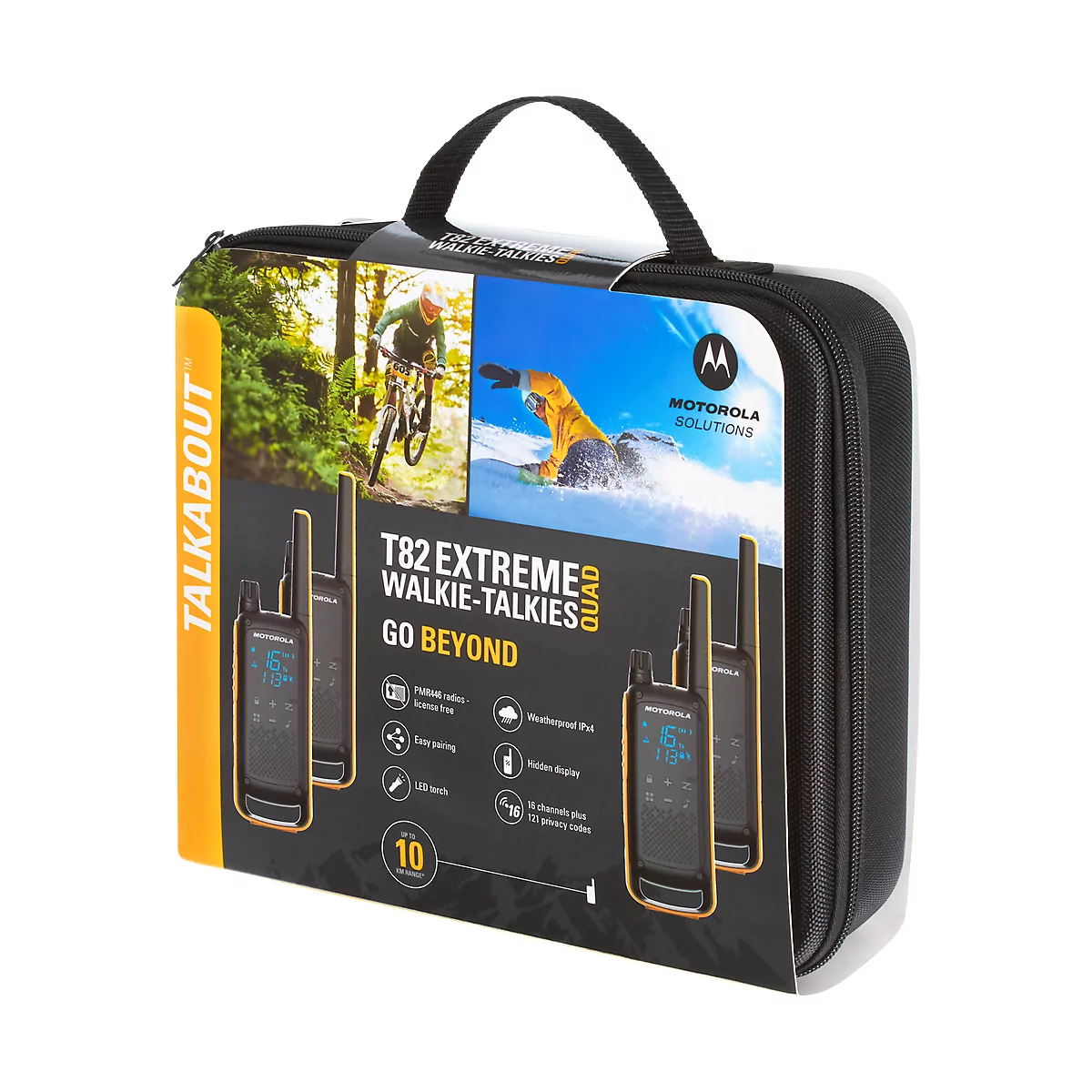 Lot de talkie walkie PMR TALKABOUT T82 Extreme Motorola, sans licence, IPx4, 10 km, 16 canaux, lot de 4