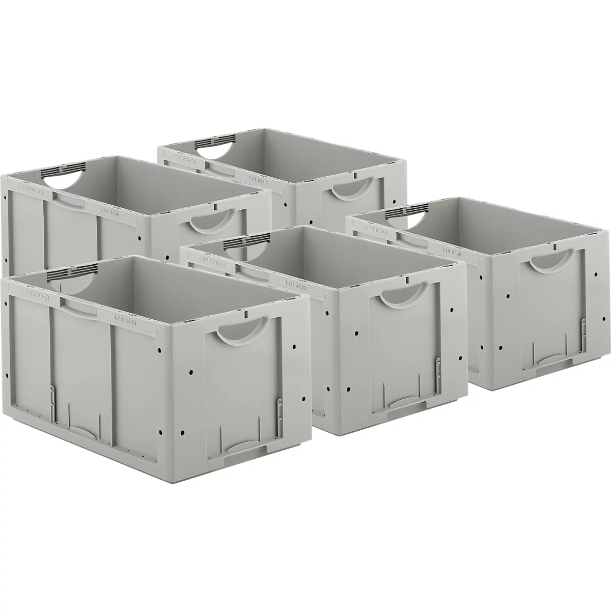 Lot éco 5 pièces Euro Box Série LTB 6320, en polypropylène, capacité 61,7 l chacun, sans couvercle, gris, dim. ext. L 600 x P 400 x H 320 mm 