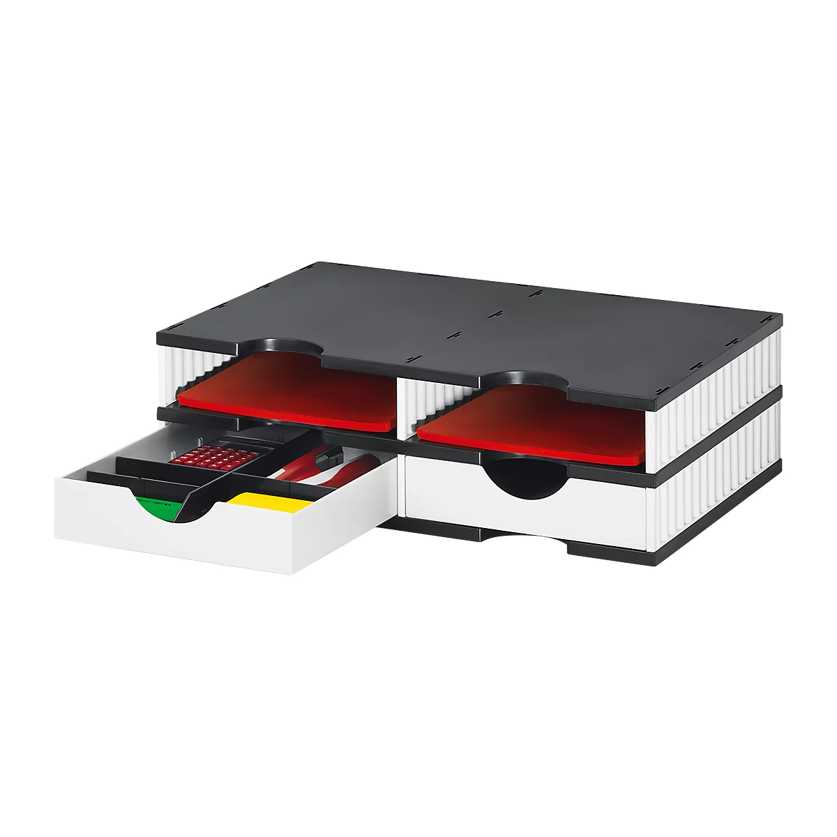 Lot station de tri Styro styrodoc Trio, 4 compartiments, blanc-noir/blanc