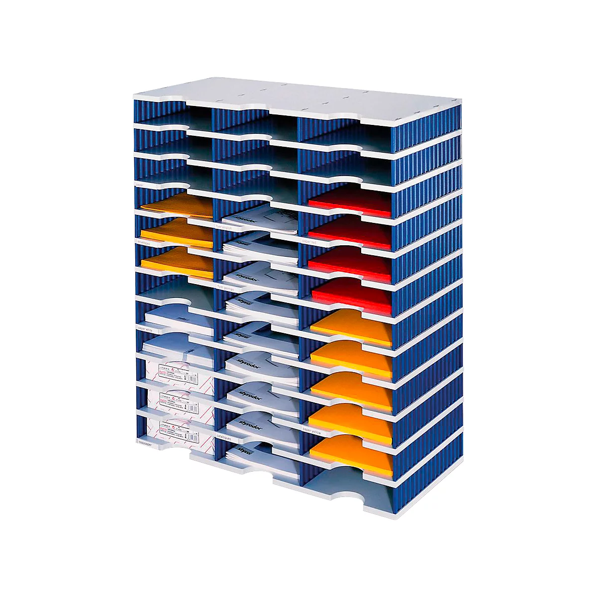 LOT station de tri styrodoc Standard styro®, format C4, 12 étages/3 rangées/36 compartiments, gris/bleu