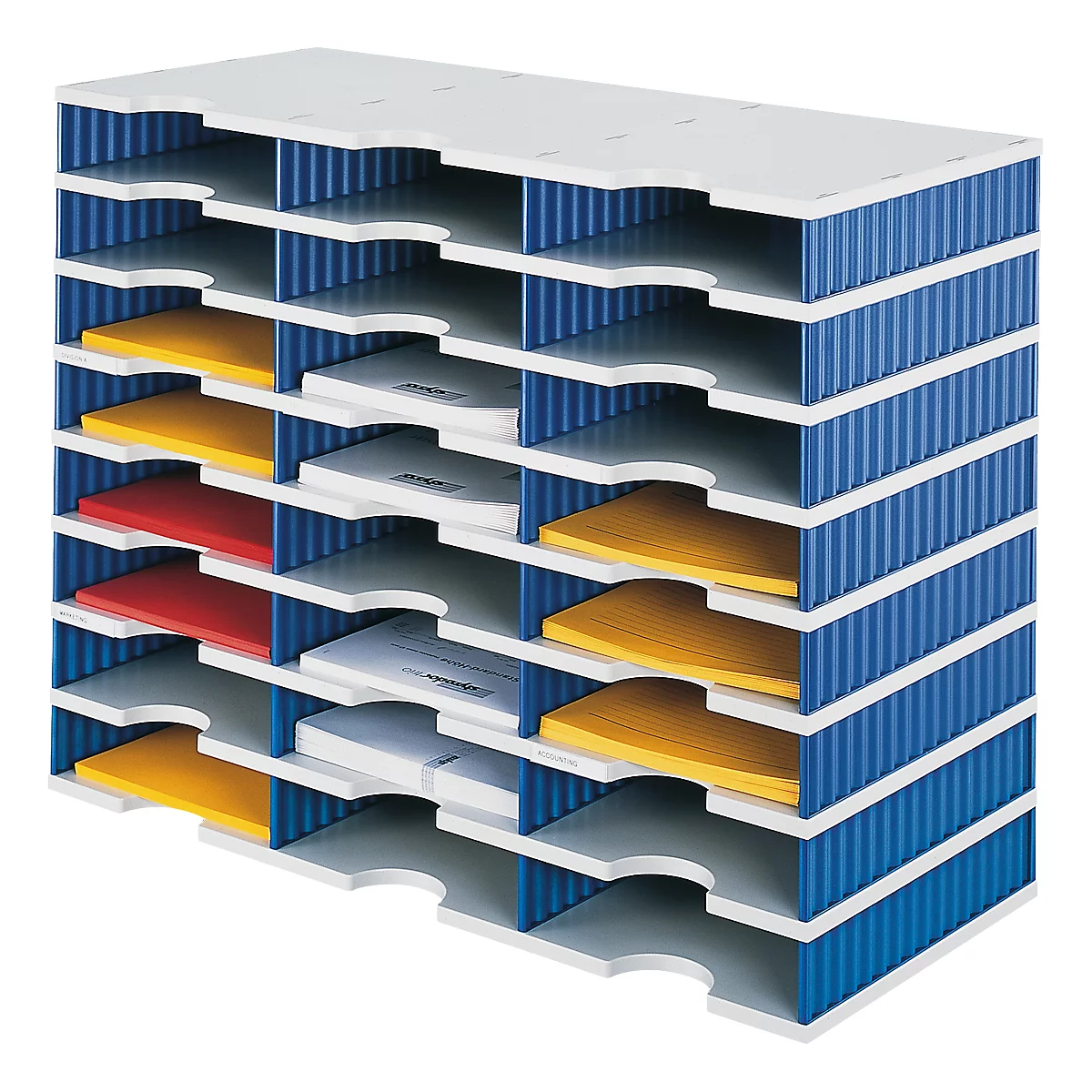 LOT station de tri styrodoc Standard styro®, format C4, 8 étages/3 rangées/24 compartiments, gris/bleu