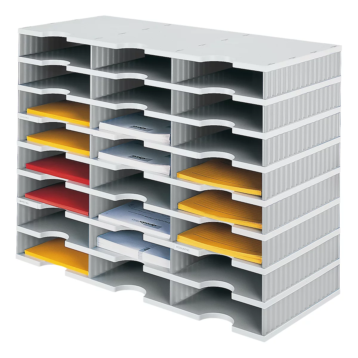 LOT station de tri styrodoc Standard styro®, format C4, 8 étages/3 rangées/24 compartiments, gris/gris