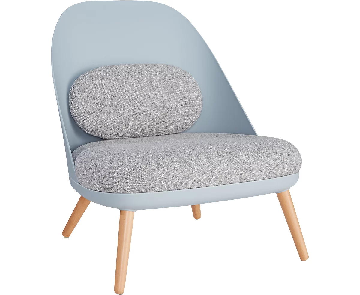 Lounge Sessel, 4-Fuß, B 700 x T 655 x H 755 mm, gepolstert, Sitzschale blaugrau