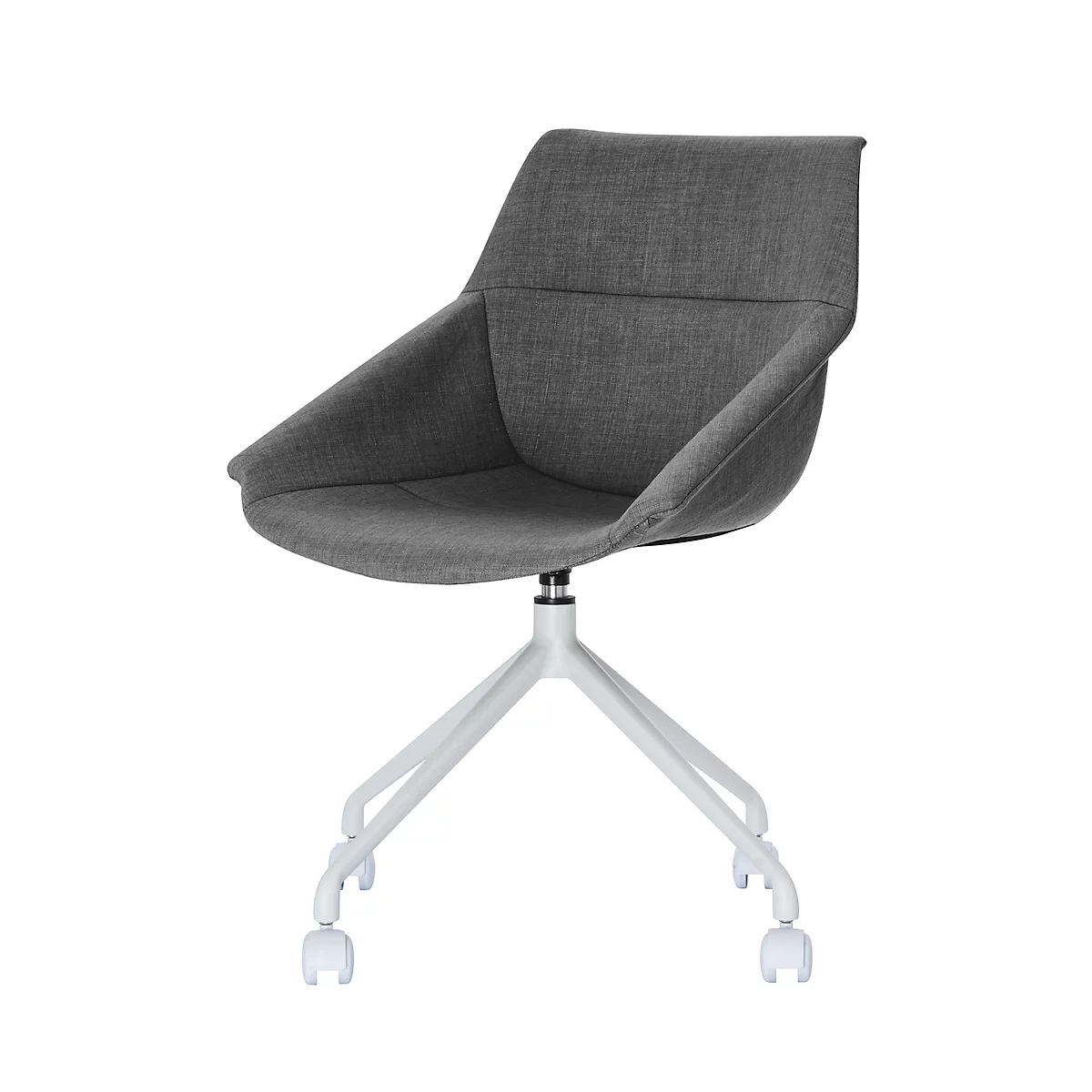 Gray office chair with white legs and wheels. The chair is shown against a white background.