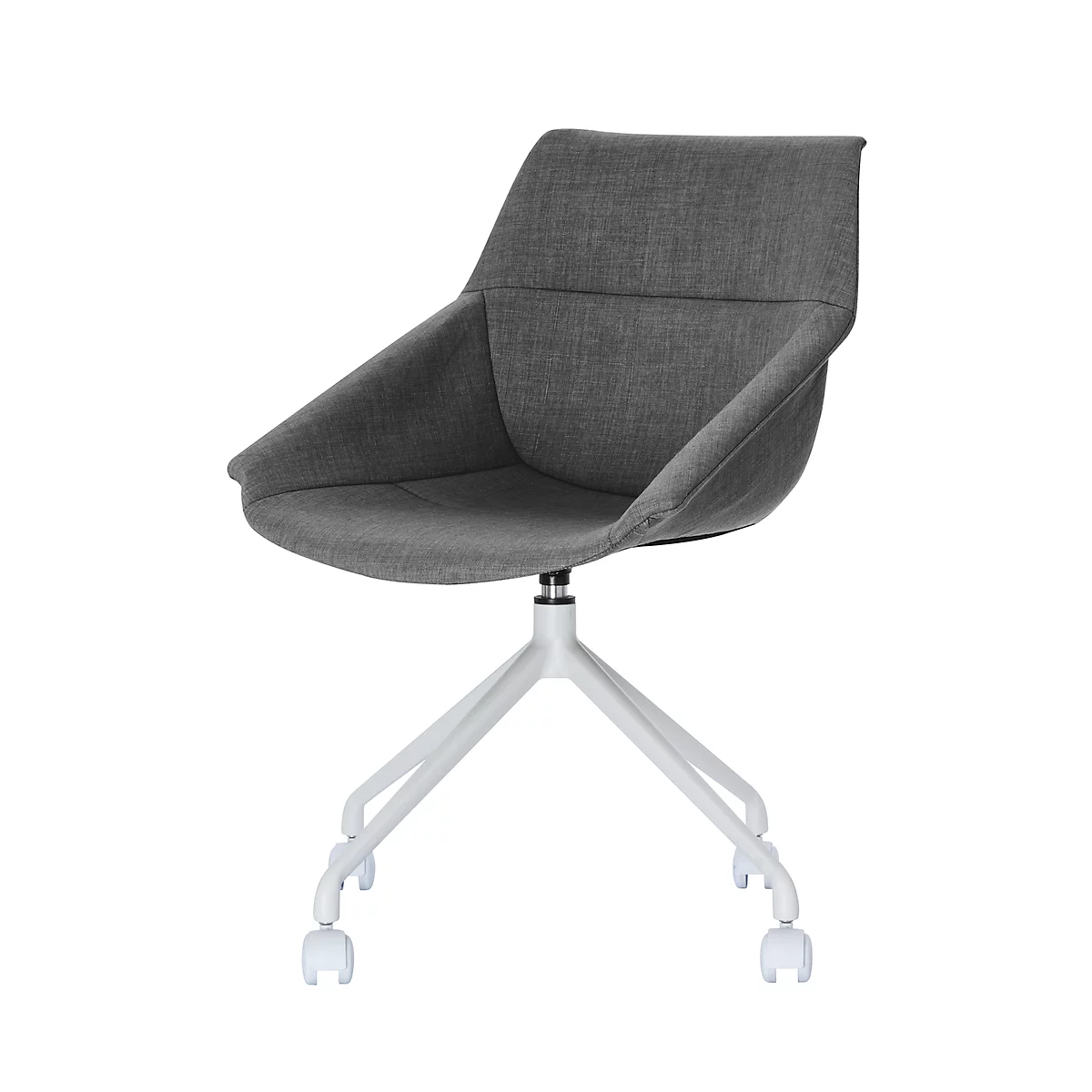 Luge shell stoel, set van 2, B 555 x D 580 x H 840 mm, 360° draaibaar, wielen, gestoffeerd, polypropyleen & gelakt staal, anthr./white