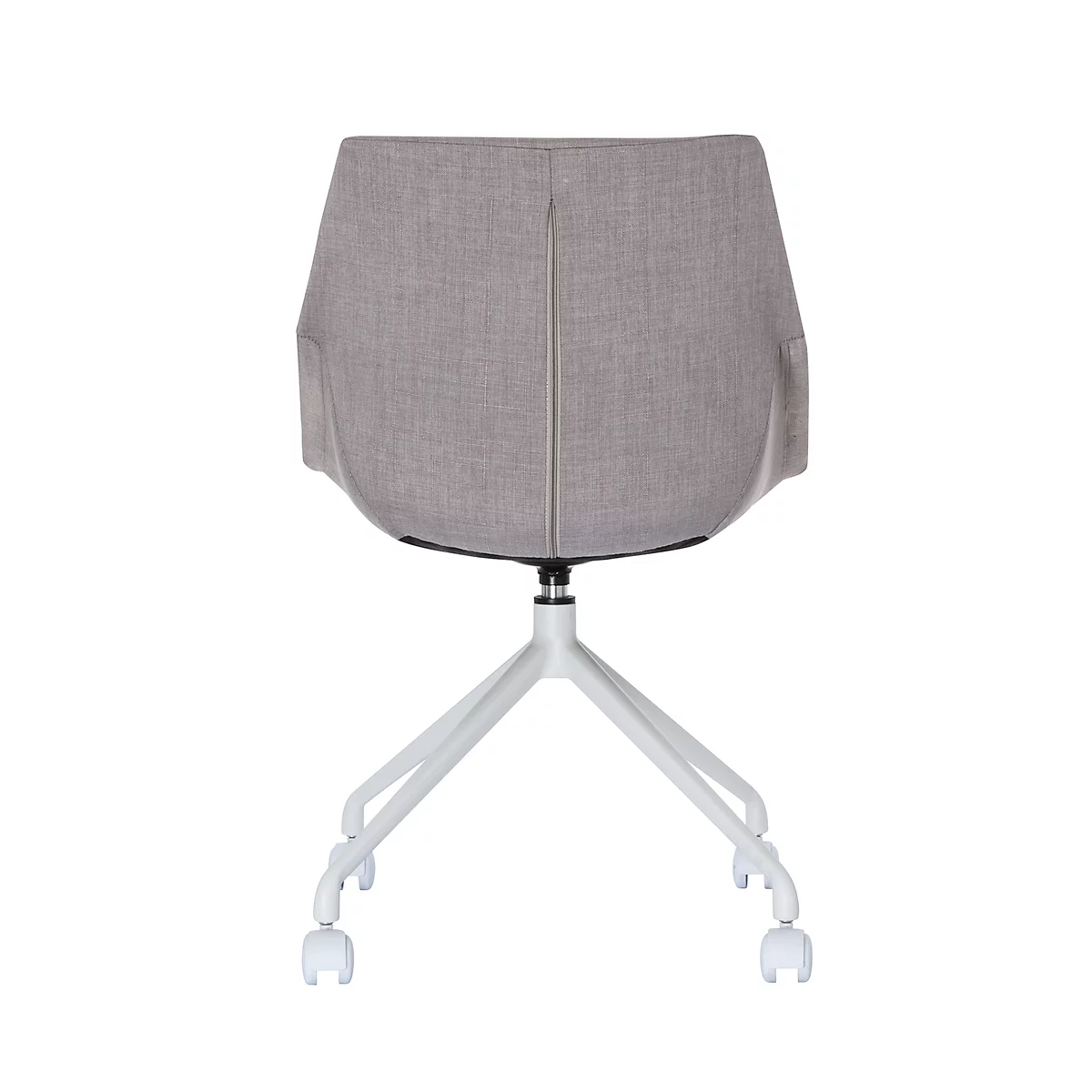 Luge shell stoel, set van 2, B 555 x D 580 x H 840 mm, 360° draaibaar, wielen, gestoffeerd, polypropyleen & gelakt staal, grijs / wit