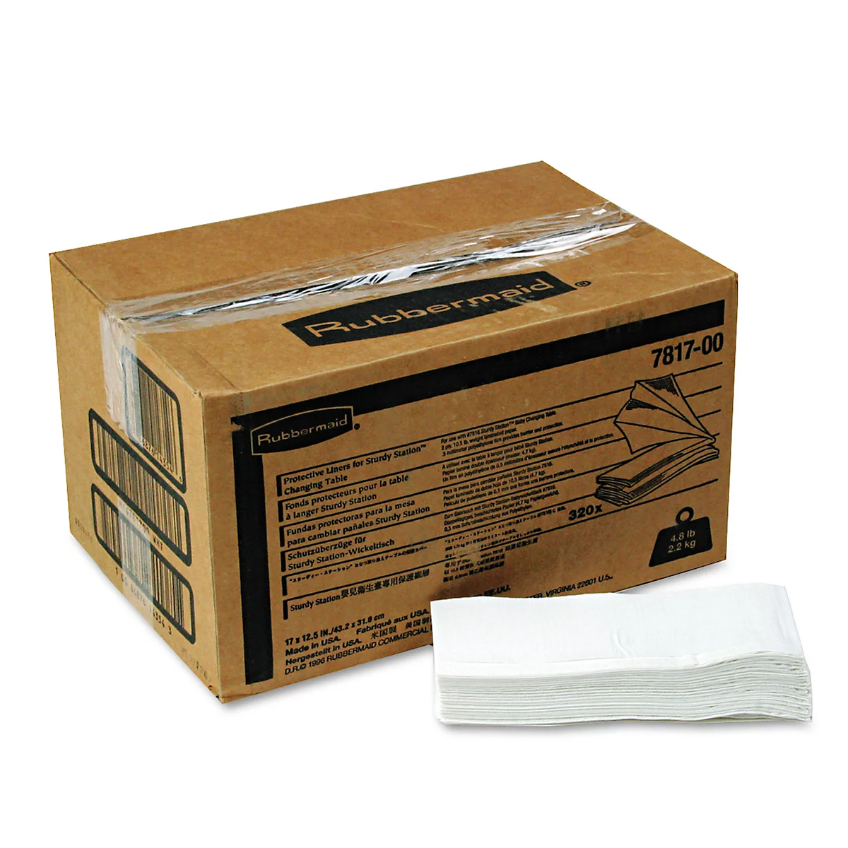 Luiertafelonderleggers Rubbermaid®, 2-laags, antimicrobieel, papier, L 355,6 x B 317,5 x H 152,4 mm, wit, 320 stuks in doos