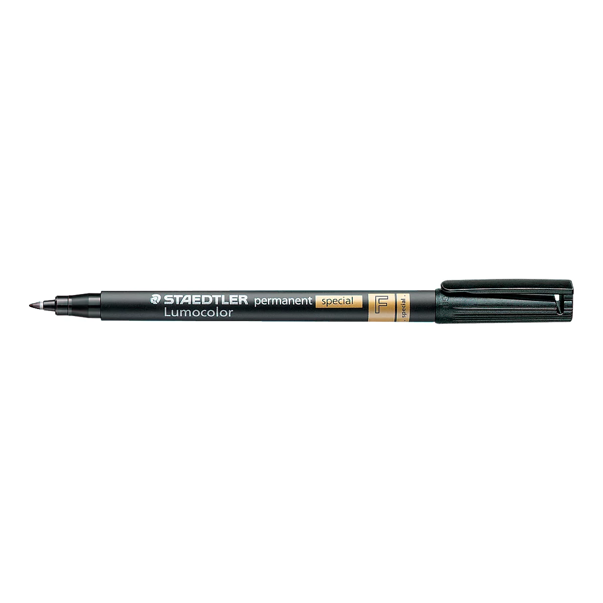 Black felt-tip pen from Staedtler Lumocolor, permanent ink.