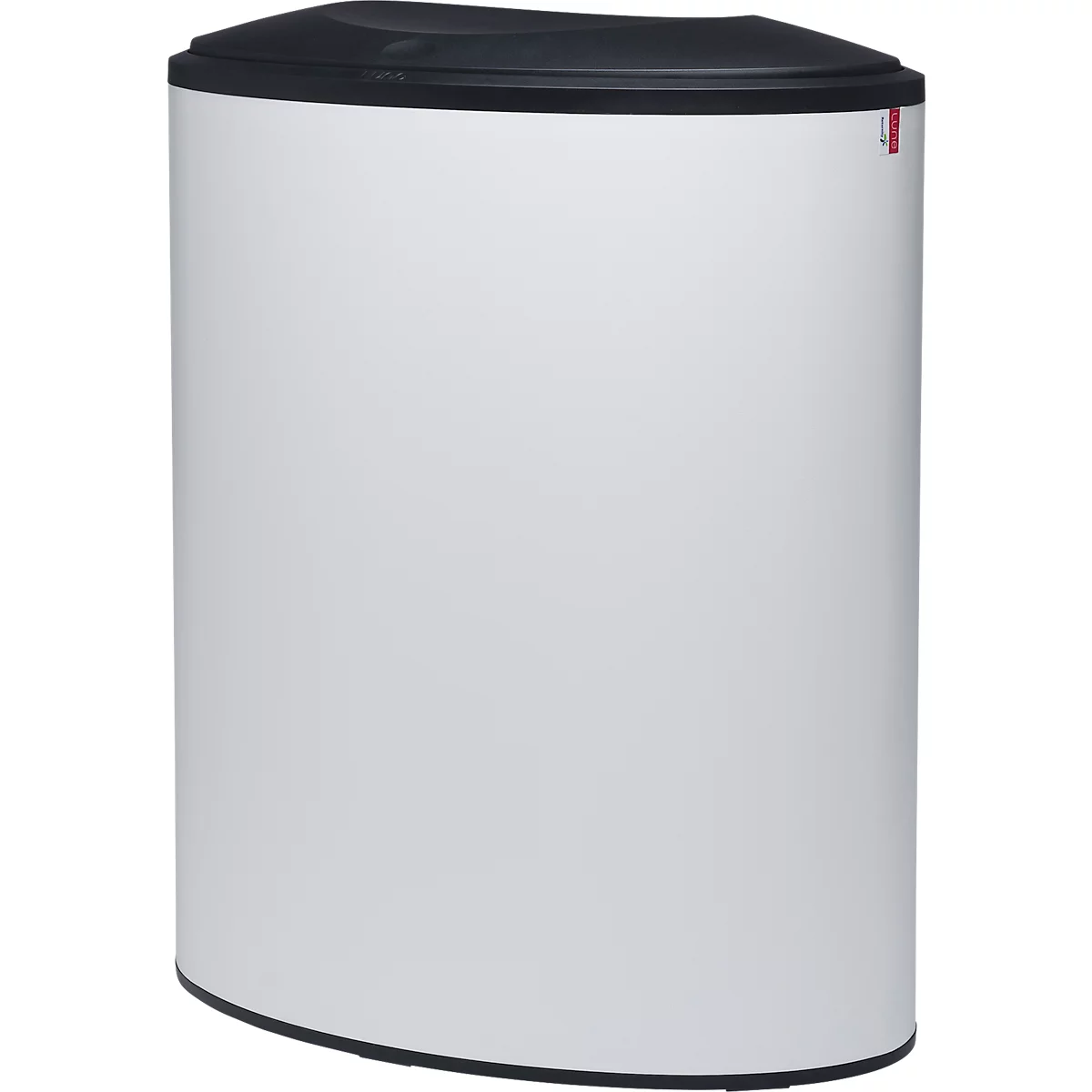 Lune design afvalbak Binc, staal, gesloten kunststof deksel, 50 l, 3 afvalstromen, verrijdbaar, B 360 x D 560 x H 680 mm, wit/zwart