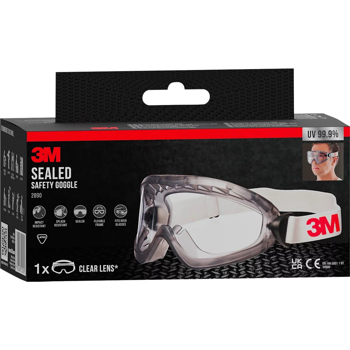 Lunettes de protection 3M 2890, EN 166:2001, résistantes aux UVA/UVB/UVC, enduites, verre en polycarbonate, transparentes