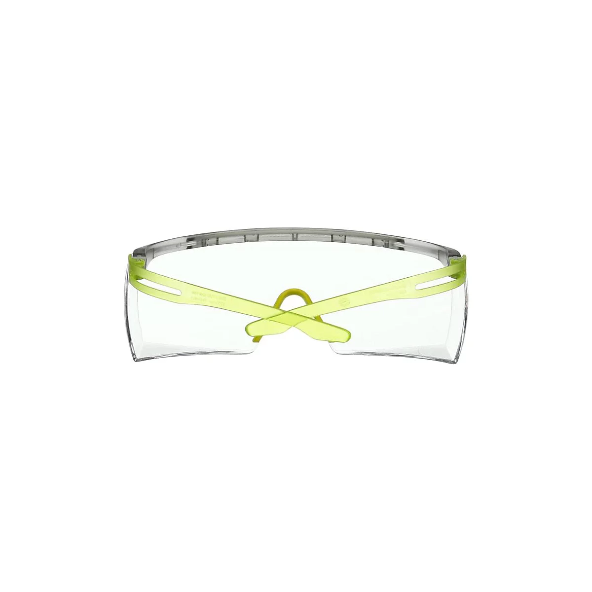 Lunettes de sécurité en plastique transparent, branches jaunes et pont de nez.