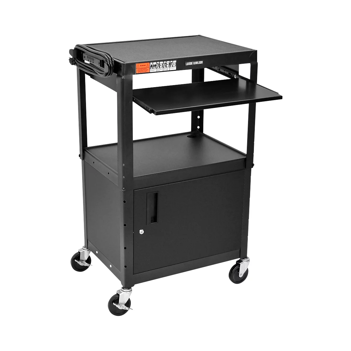 Luxor in hoogte verstelbare multifunctionele trolley met kast &amp; uittrekblad, afsluitbaar, 4 zwenkwielen, zwart