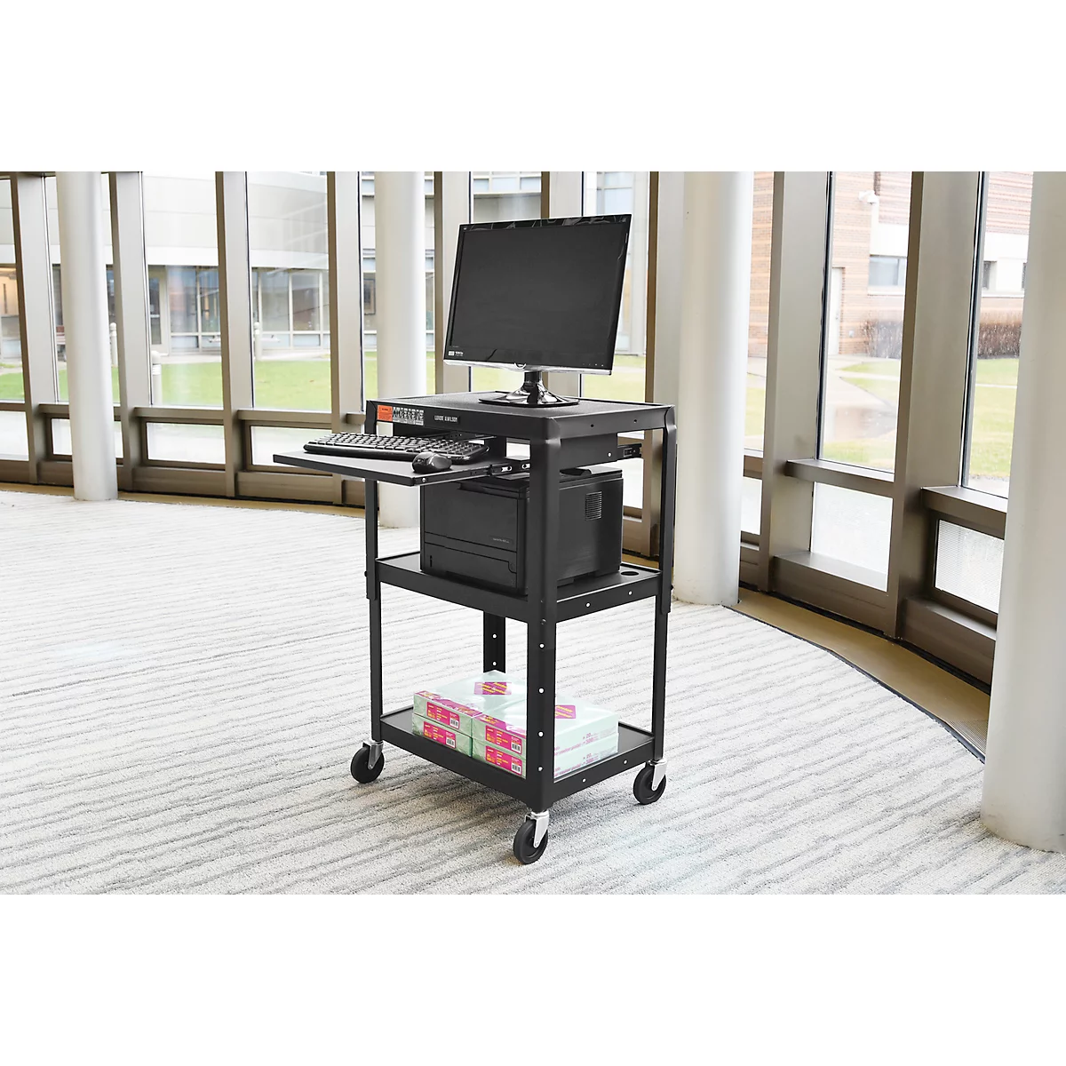 Luxor in hoogte verstelbare multifunctionele trolley met kast &amp; uittrekblad, afsluitbaar, 4 zwenkwielen, zwart