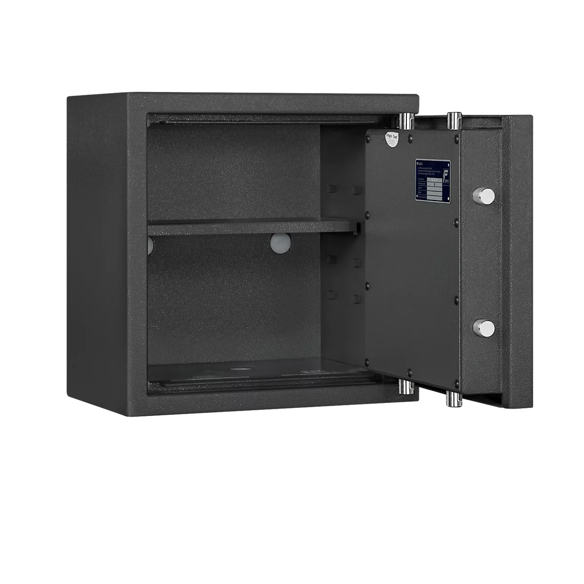 Lyra 2 safe, weerstandsklasse 0 volgens EN 1143-1, volume 31 l, deur rechts scharnierend, dubbelbaard slot met 2 sleutels, 1 legbord, incl. verankeringsmateriaal, B 400 x D 420 x H 405 mm, grafietgrijs RAL 7024