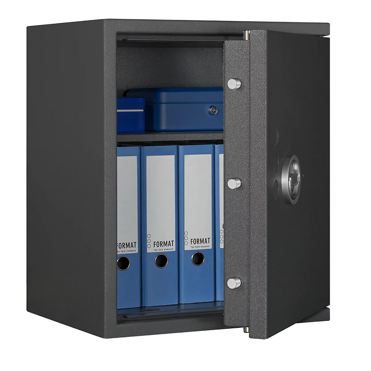 Lyra 3 safe, weerstandsklasse 0 volgens EN 1143-1, volume 66 l, deur rechts scharnierend, dubbelbaard slot met 2 sleutels, 2 legborden, incl. verankeringsmateriaal, B 500 x D 420 x H 605 mm, grafietgrijs RAL 7024