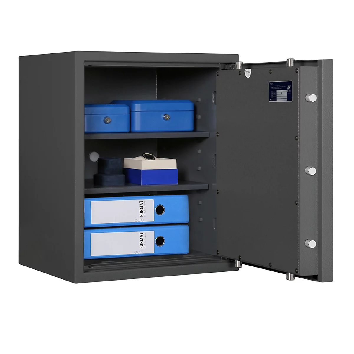 Lyra 3 safe, weerstandsklasse 0 volgens EN 1143-1, volume 66 l, deur rechts scharnierend, dubbelbaard slot met 2 sleutels, 2 legborden, incl. verankeringsmateriaal, B 500 x D 420 x H 605 mm, grafietgrijs RAL 7024
