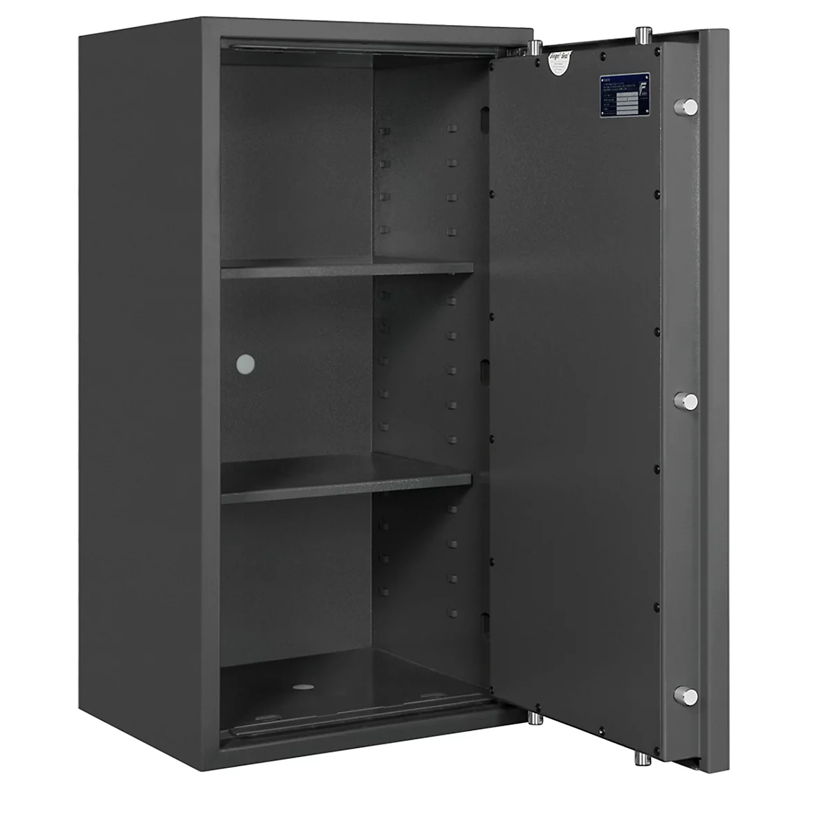 Lyra 4 safe, weerstandsklasse I volgens EN 1143-1, volume 84 l, deur rechts scharnierend, dubbelbaard slot met 2 sleutels, 2 legborden, incl. verankeringsmateriaal, B 500 x D 420 x H 750 mm, grafietgrijs RAL 7024