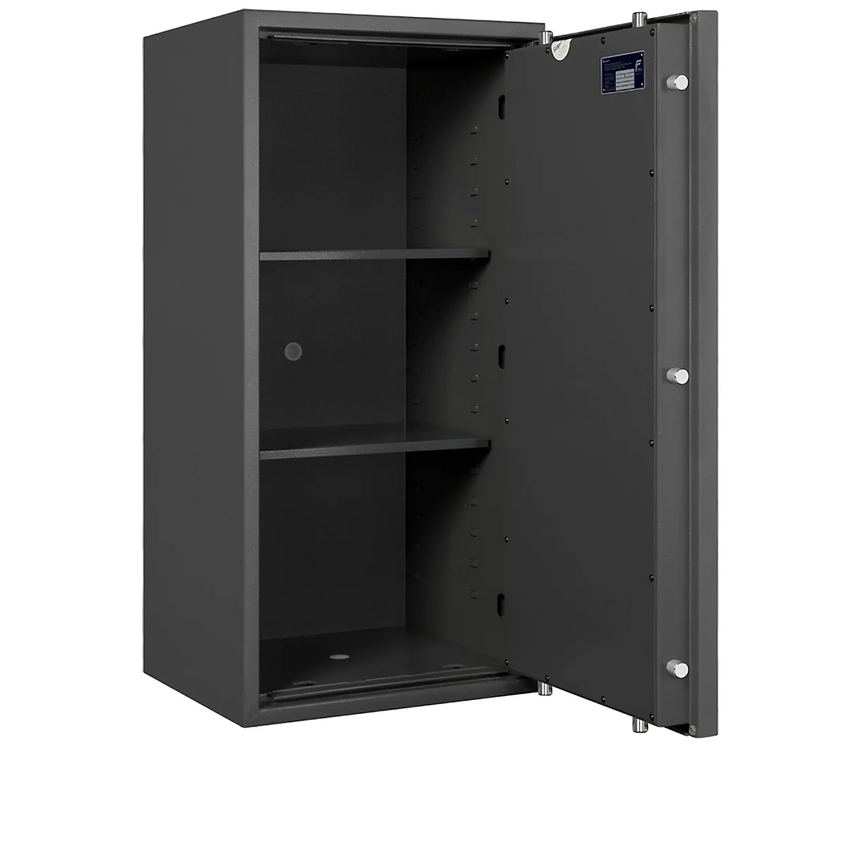 Lyra 7 safe, weerstandsklasse I volgens EN 1143-1, volume 118 l, deur rechts scharnierend, dubbelbaard slot met 2 sleutels, 2 legborden, incl. verankeringsmateriaal, B 500 x D 420 x H 1020 mm, grafietgrijs RAL 7024