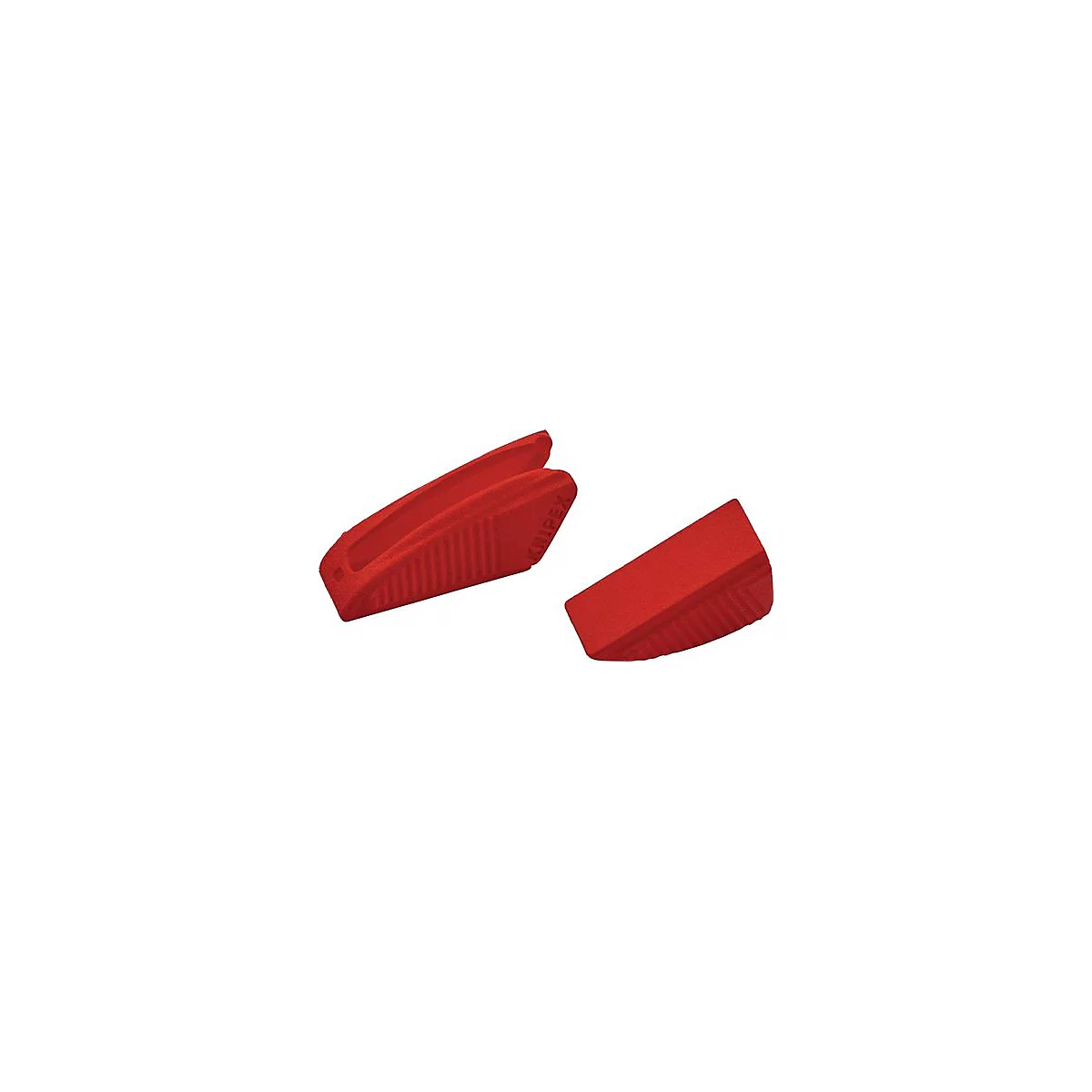 Deux coins en plastique rouge : un en forme de coin, l'autre ouvert, avec l'inscription KNIPEX.