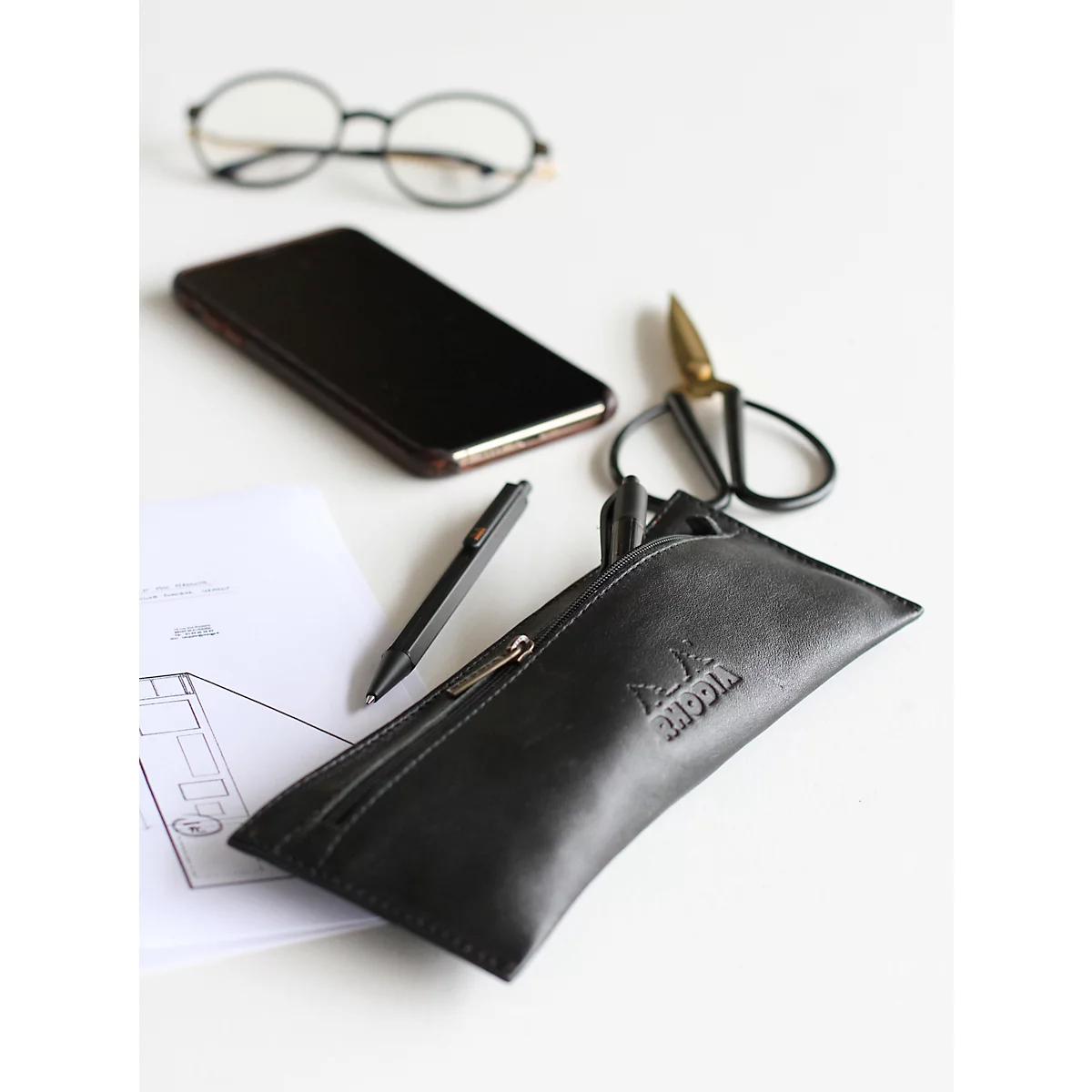 Mäppchen Rhodia ePure, 220 x 85 mm, Leder, schwarz