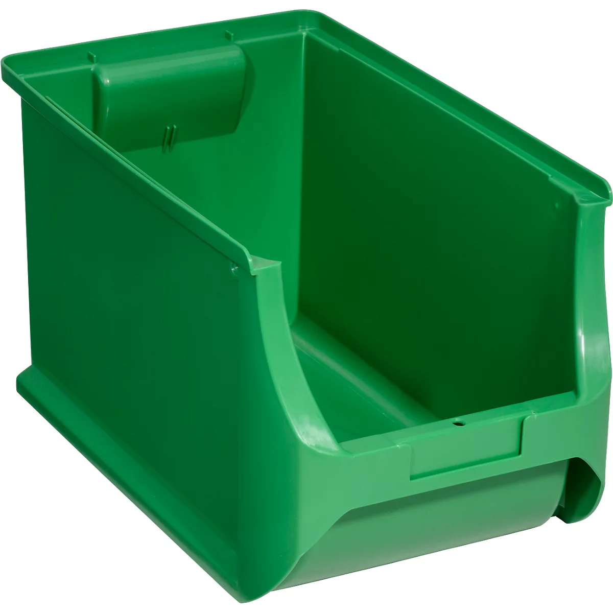 Groene kunststof opbergbak met open voorzijde voor het overzichtelijk opbergen van kleine onderdelen.