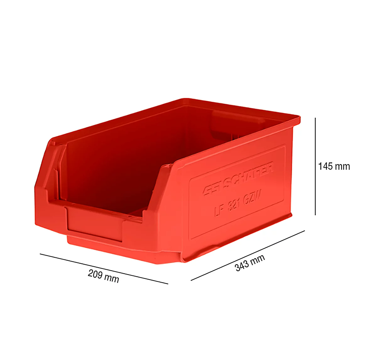 Magazijnbak SSI Schäfer LF 321, polypropeen, L 343 x B 209 x H 145 mm, 7,5 l, rood
