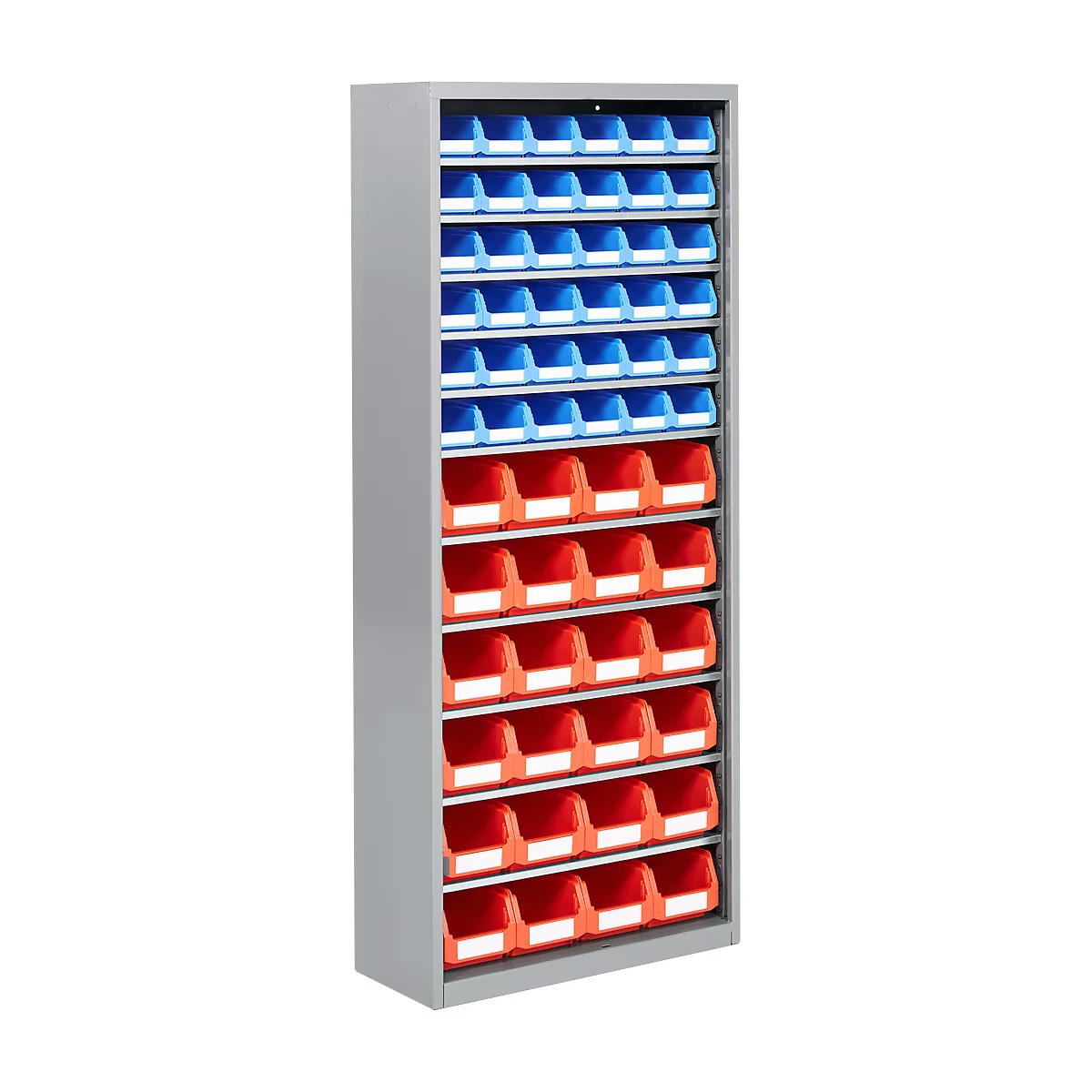Magazijnkast - B 700 x D 300 x H 1690 mm - 11 legborden - 60 bakken - zonder deuren - blank alu