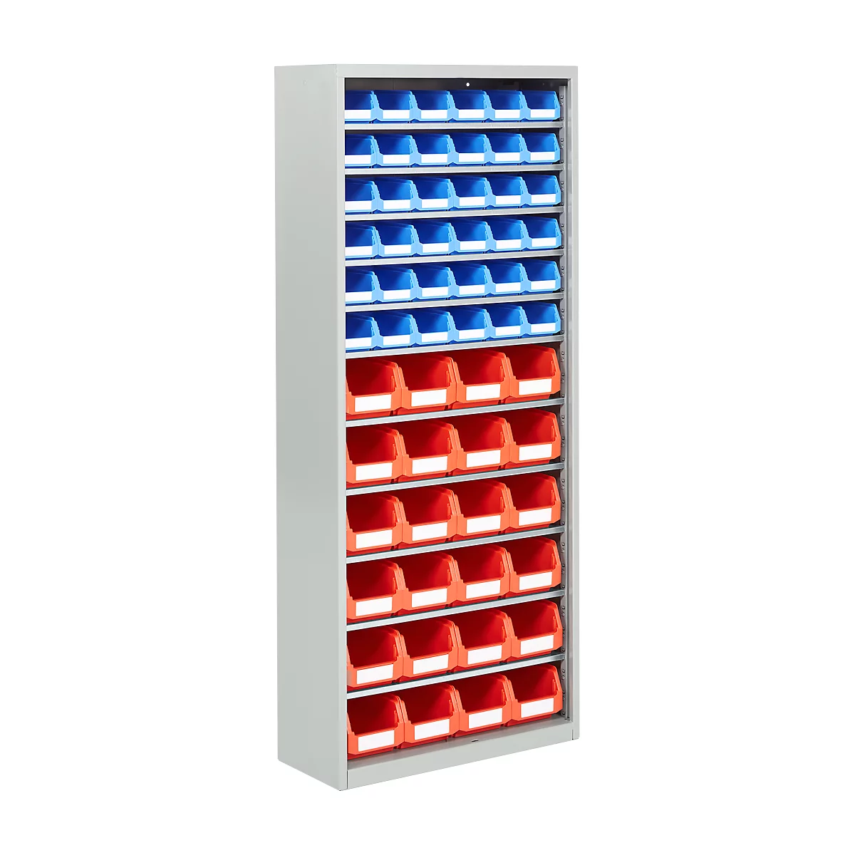 Magazijnkast - B 700 x D 300 x H 1690 mm - 11 legborden - 60 bakken - zonder deuren - lichtgrijs