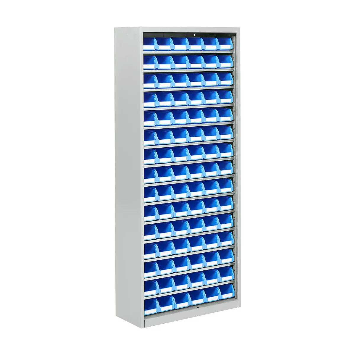 Magazijnkast - B 700 x D 300 x H 1690 mm - 14 legborden - 90 bakken - zonder deuren - lichtgrijs