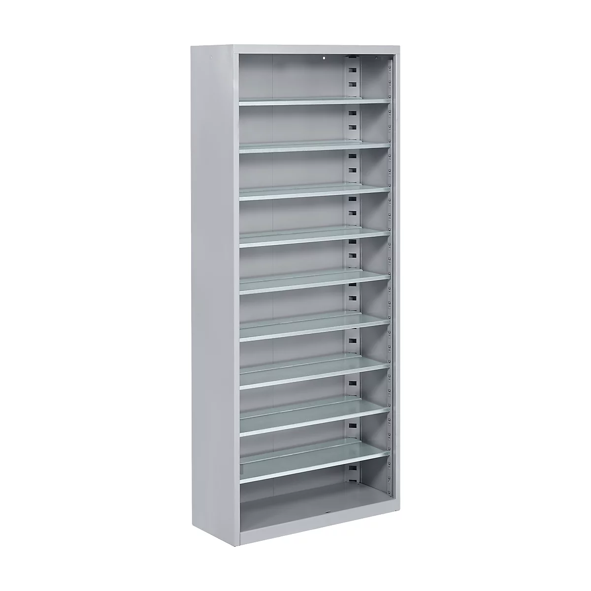 Magazijnkast - B 700 x D 300 x H 1690 mm - 9 legborden - zonder bakken - zonder deuren - blank alu