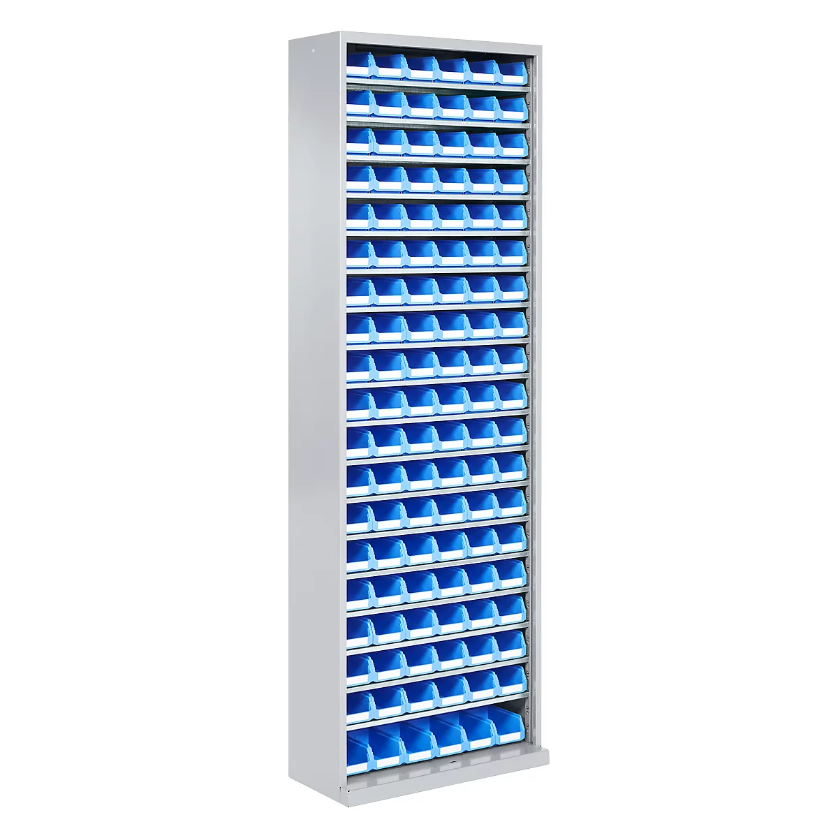 Magazijnkast - B 700 x D 300 x H 1980 mm - 18 legborden - 114 bakken - zonder deuren - blank alu