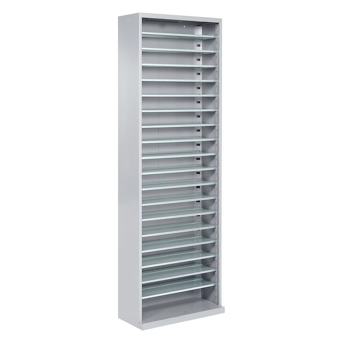 Magazijnkast - B 700 x D 300 x H 1980 mm - 18 legborden - zonder bakken - zonder deuren - blank alu