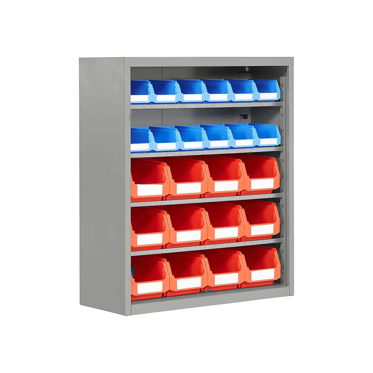 Magazijnkast - B 700 x D 300 x H 830 mm - 4 legborden - 24 bakken - zonder deuren - blank alu