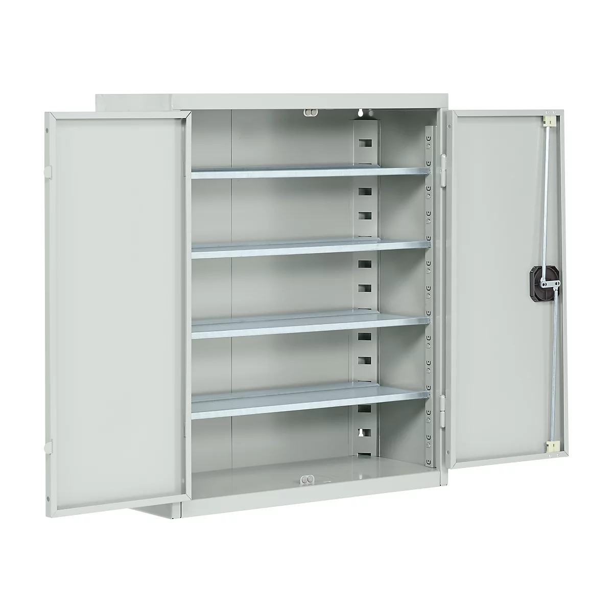 Magazijnkast - B 700 x D 300 x H 830 mm - 4 legborden - zonder bakken - met deuren - lichtgrijs